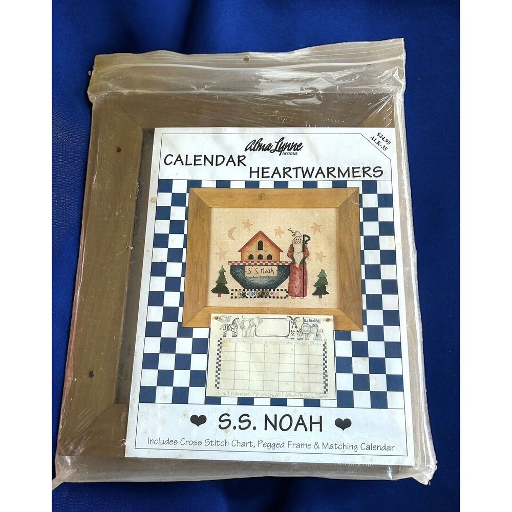 Vintage Alma Lynne 1996 Calendar Heartwarmers SS Noah Cross Stitch Chart Frame